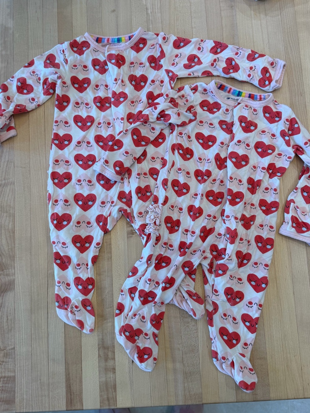 Magnetic Me Cream Footed One-Piece Pajamas with Red Heart Print - 2 Pack
